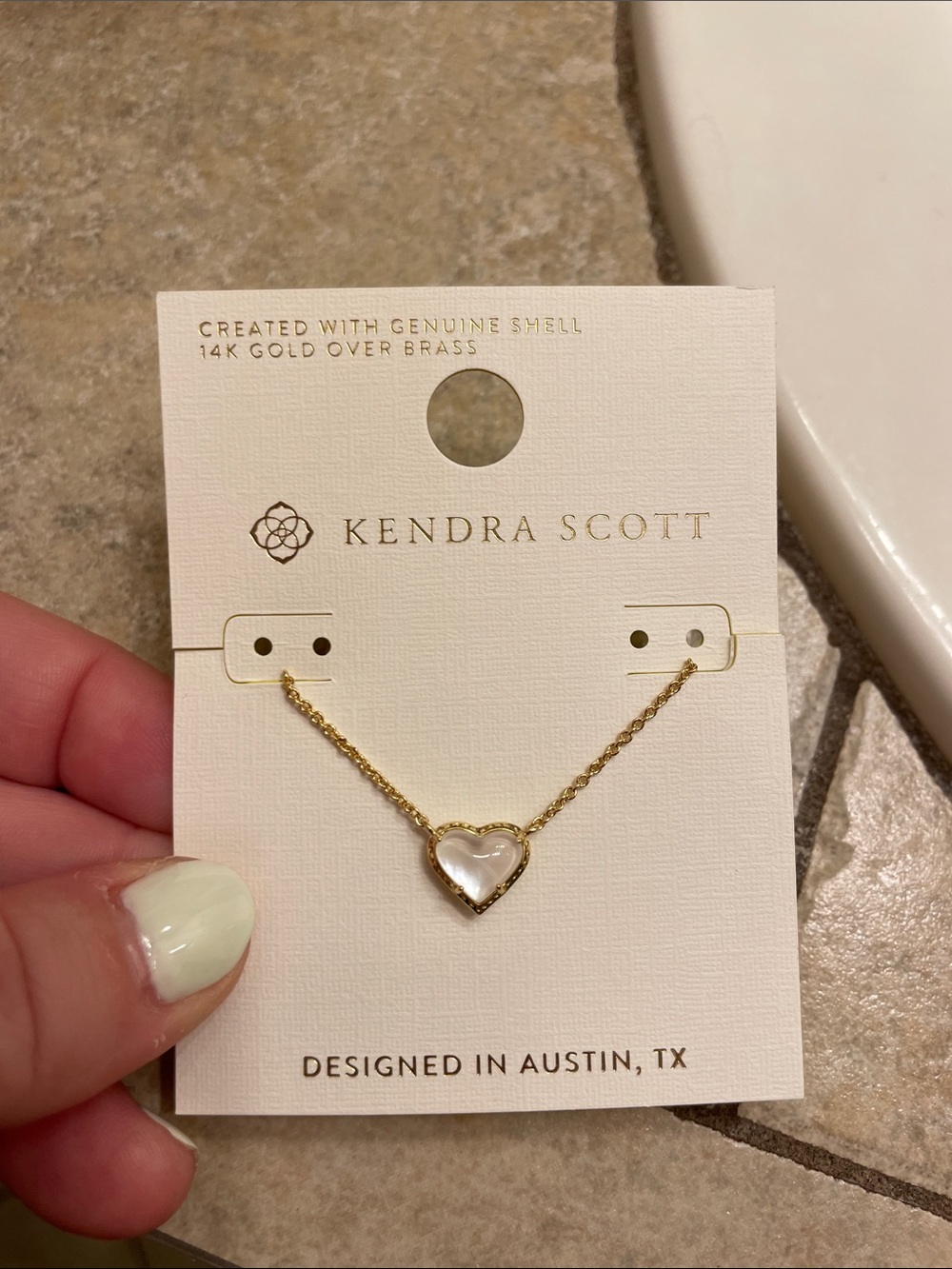 Kendra Scott Gold Heart Necklace with White Shell Center